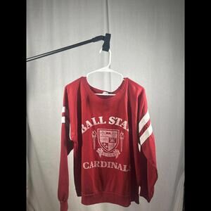 VTG 80s Ball State Cardinals Striped Crewneck Sweatshirt